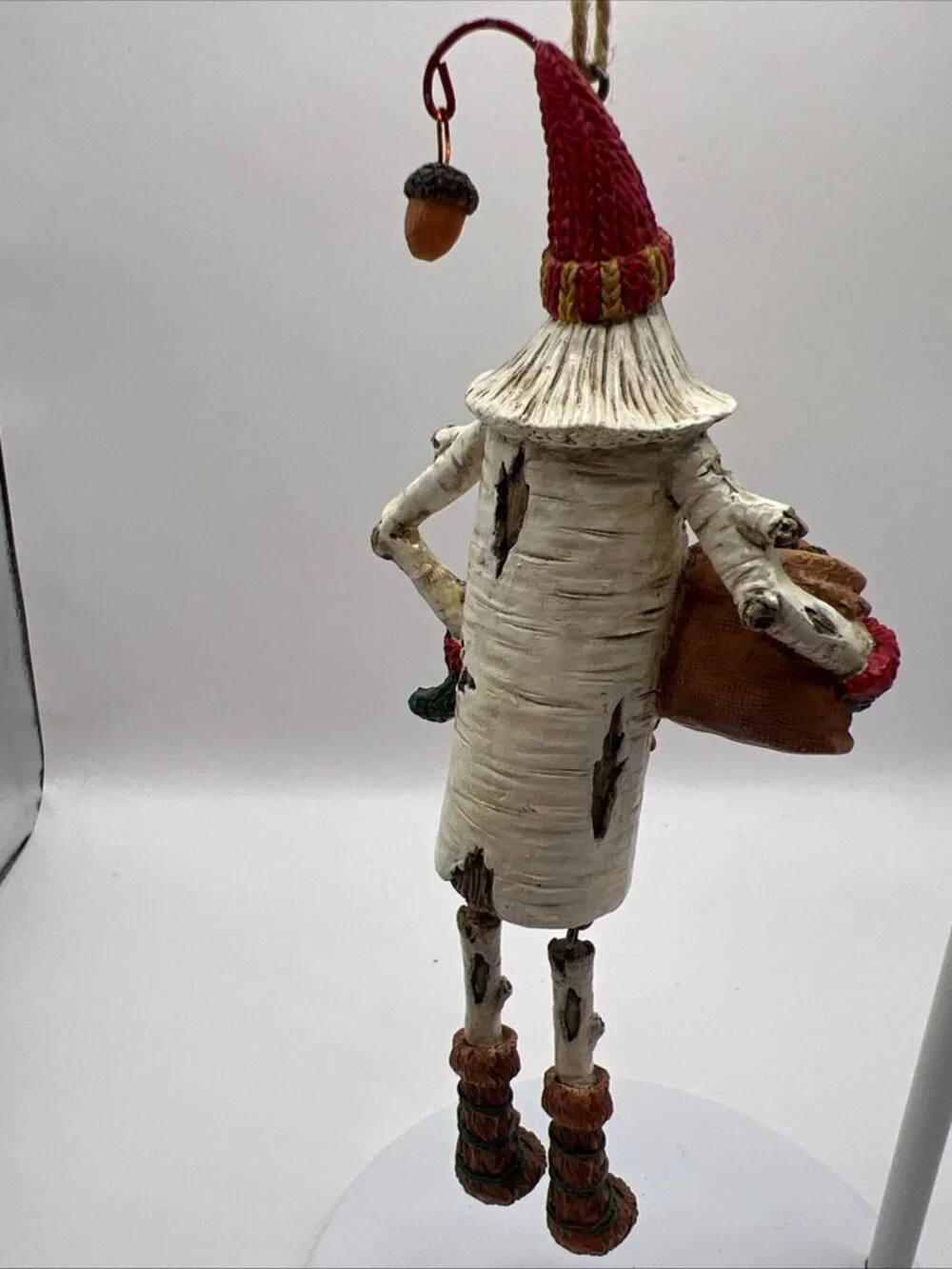 Kurt Adler Hinged Leg Santa Christmas Ornament Squirrel Acorn Birch Tree Trunk